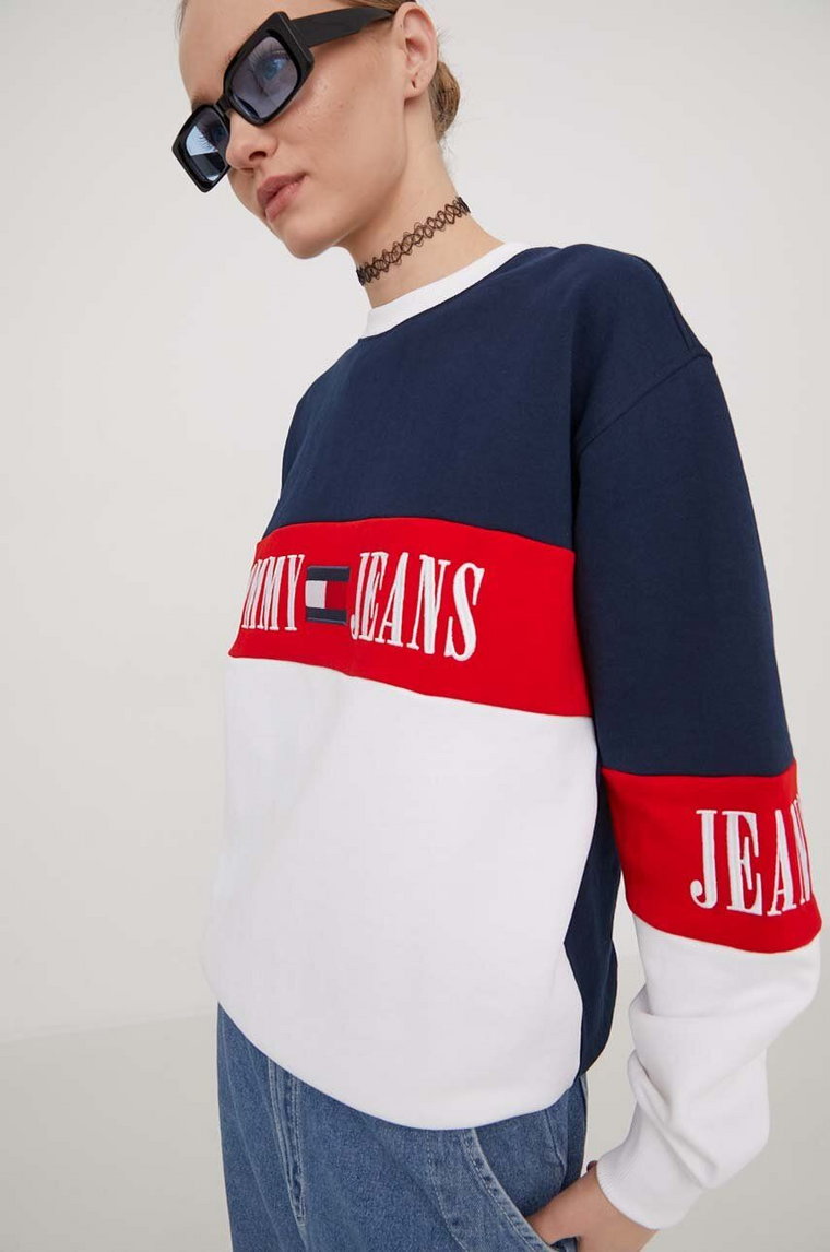 Tommy Jeans bluza damska kolor granatowy wzorzysta