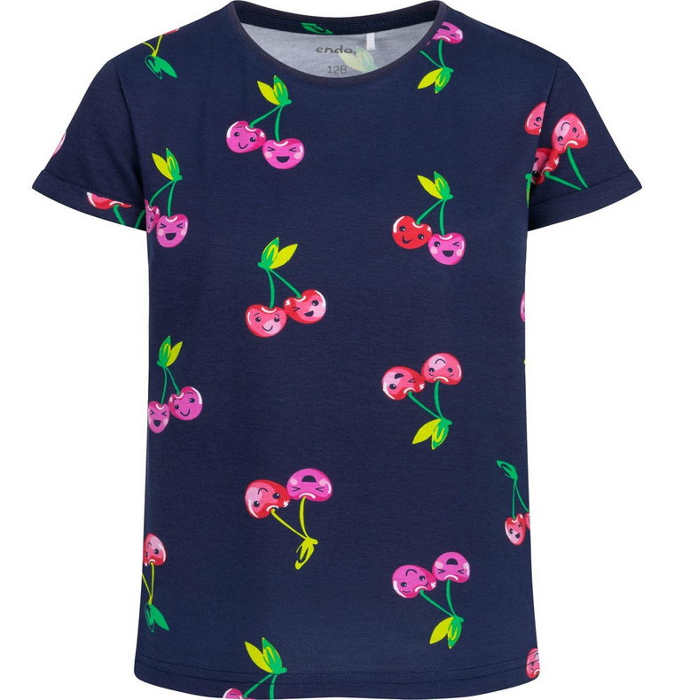 T-shirt Koszulka dziewczęca dziecięca Bawełna 110 granatowa Wisienki Endo