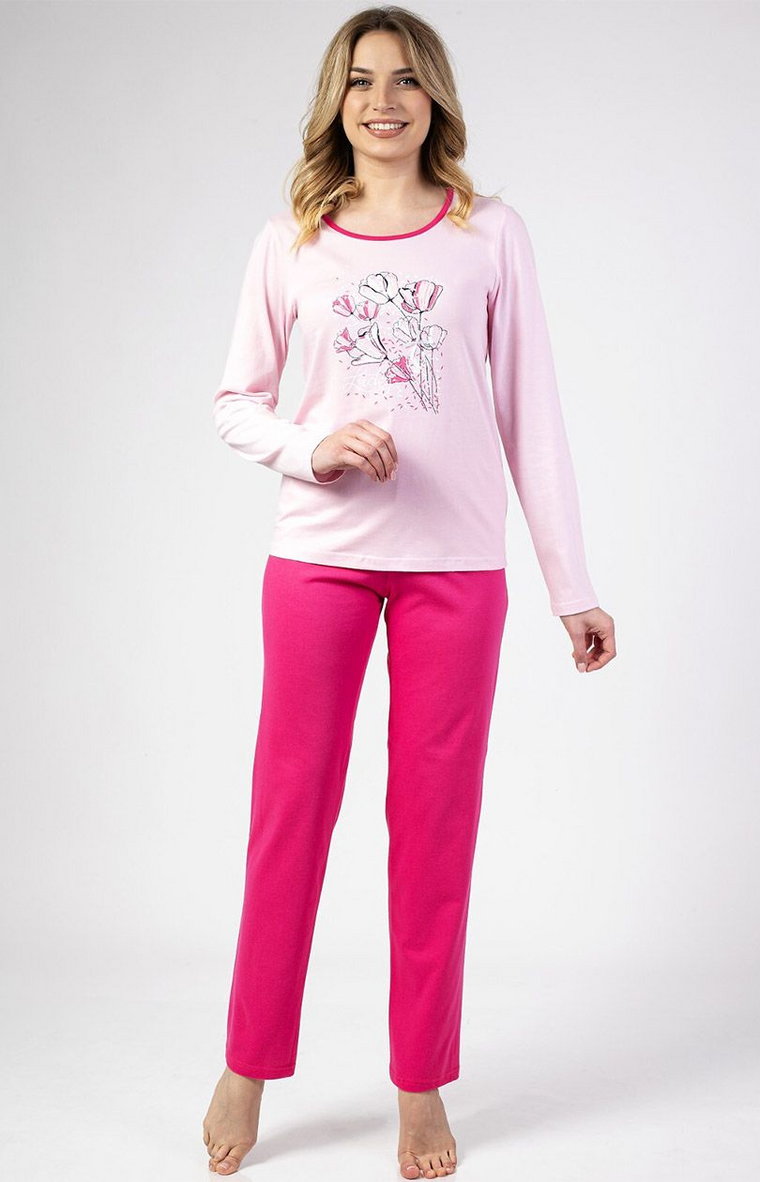 Bawełniana piżama damska różowa 673 Z25, Kolor różowy, Rozmiar M, Regina