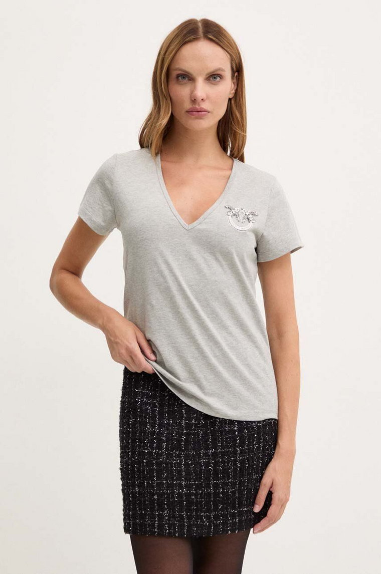 Pinko t-shirt bawełniany damski kolor szary 100372 A24E