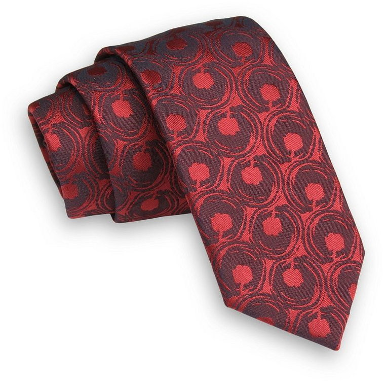 Ciemny Czerwony Krawat -Angelo di Monti- 6 cm, Męski, w Koła, Wzór Geometryczny