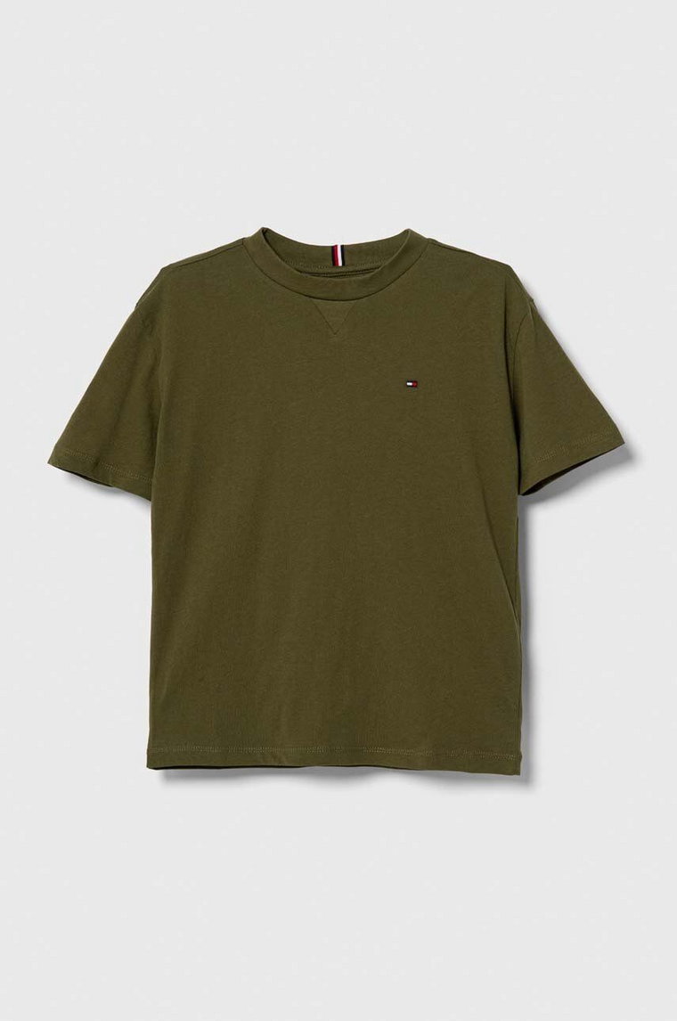 Tommy Hilfiger t-shirt bawełniany dziecięcy kolor zielony gładki