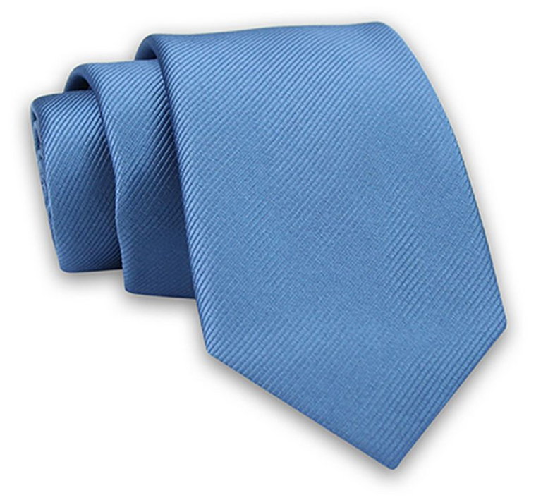 Niebieski Elegancki Klasyczny Męski Krawat -Angelo di Monti- 7 cm, Jednokolorowy, w Delikatne Prążki
