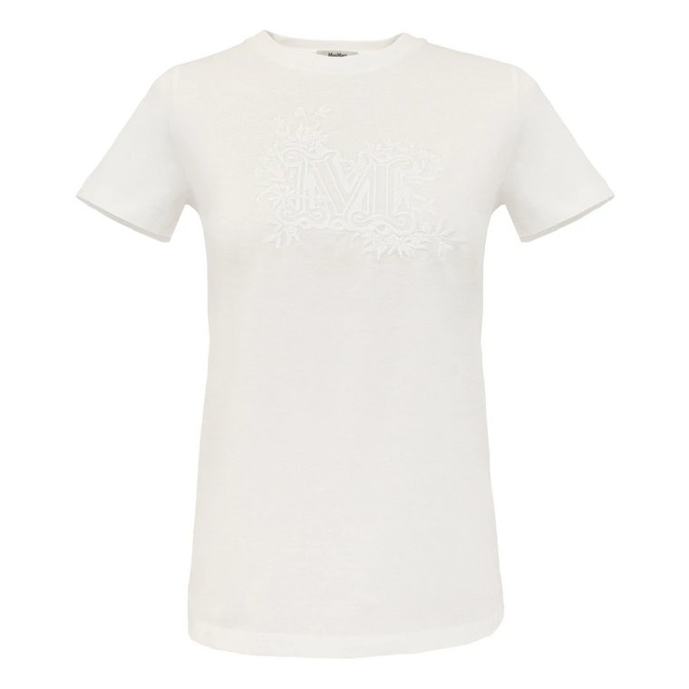 Klasyczny Biały T-shirt z Haftowanymi Kwiatami Max Mara