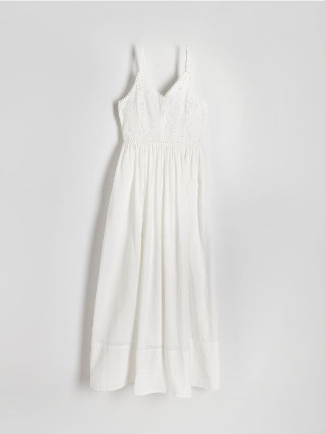 Reserved - Sukienka z ażurową górą - biały