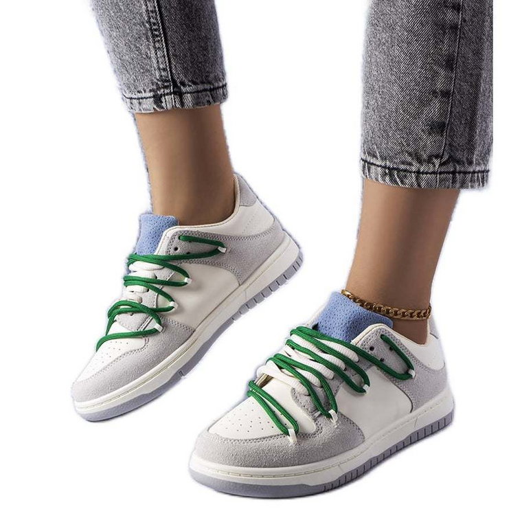 Szare sneakersy z zielonymi sznurówkami Aucoin białe