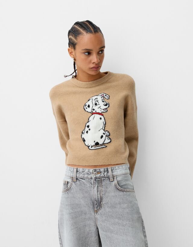 Bershka Sweter 101 Dalmatians Kobieta L Wielbłądzi