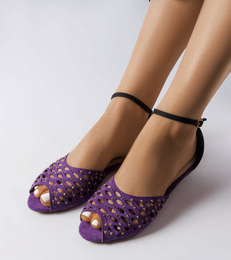 Fioletowe ażurowe sandały z cyrkoniami Avice