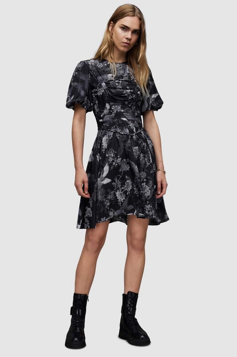 AllSaints sukienka ALI PEGGY DRESS kolor czarny mini rozkloszowana