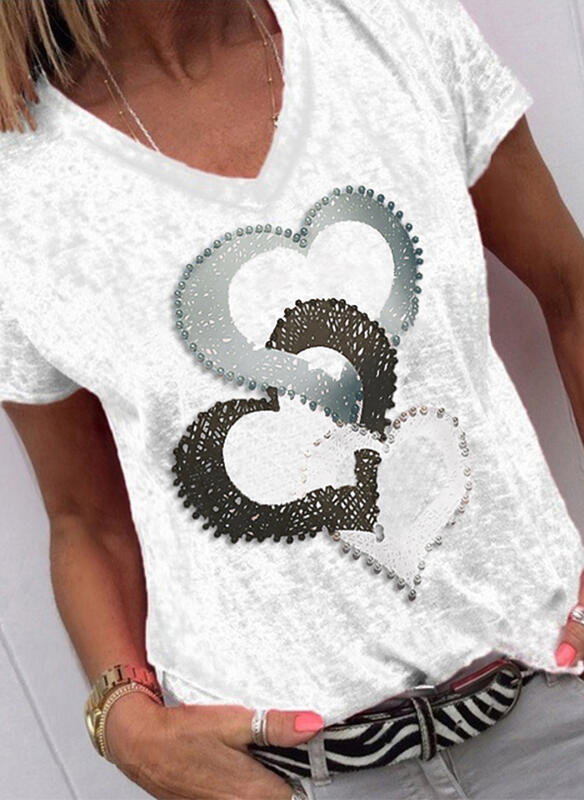 T-shirt z dekoltem w kształcie litery V z aplikacją