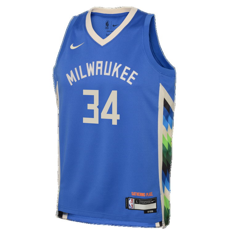 Koszulka dla dużych dzieci Nike Dri-FIT NBA Swingman Giannis Antetokounmpo Milwaukee Bucks City Edition - Niebieski