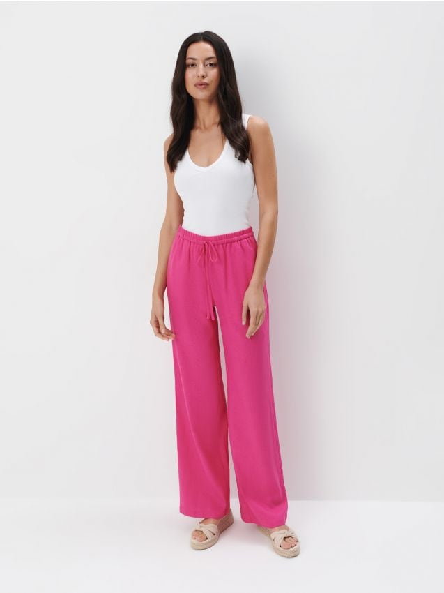 Mohito - Różowe spodnie z lnu i wiskozy - fuksjowy
