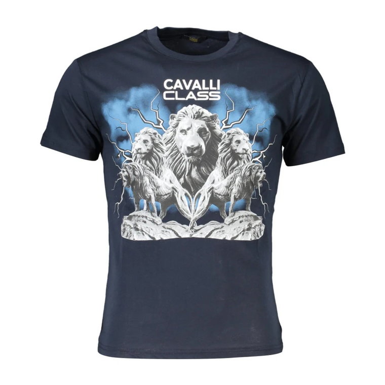 Niebieski Męska Koszulka, Krótkie Rękawy, Regularny Krój Cavalli Class