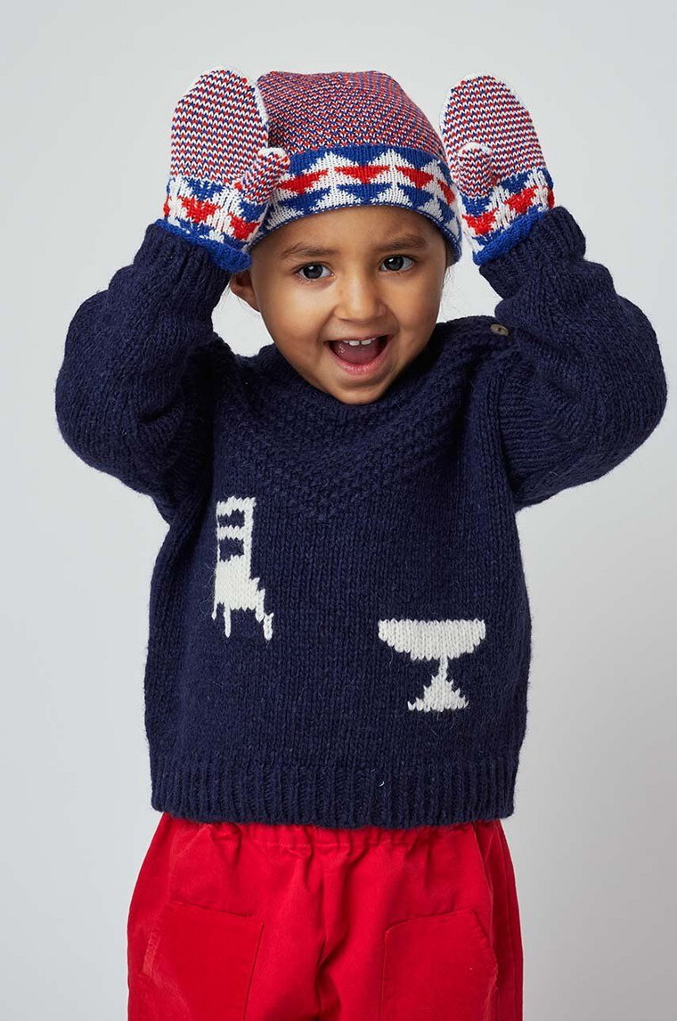 Bobo Choses sweter z domieszką wełny niemowlęcy kolor granatowy