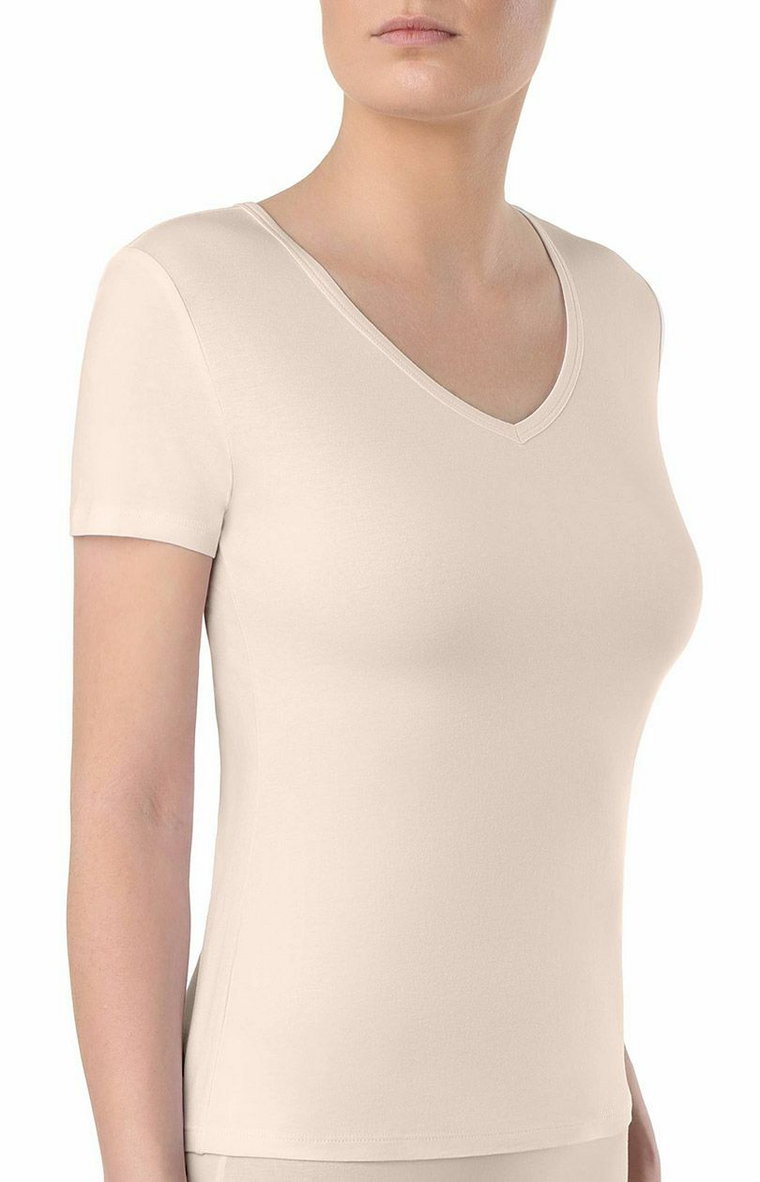 Cielisty t-shirt damski bawełniany podkoszulek LF 2021, Kolor beżowy, Rozmiar XL, Conte