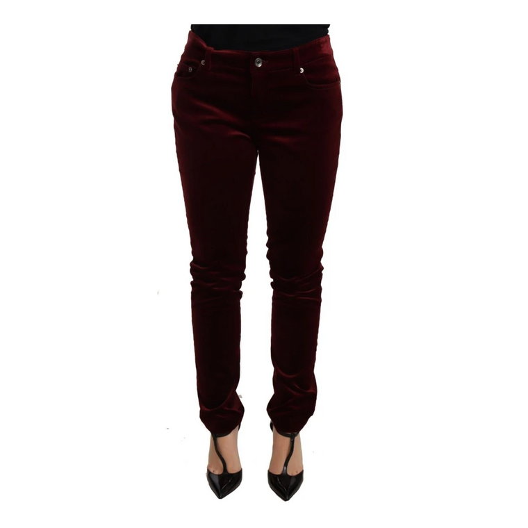 Red Velvet Skinny Trouser Cotton Stretch Pants Dolce & Gabbana