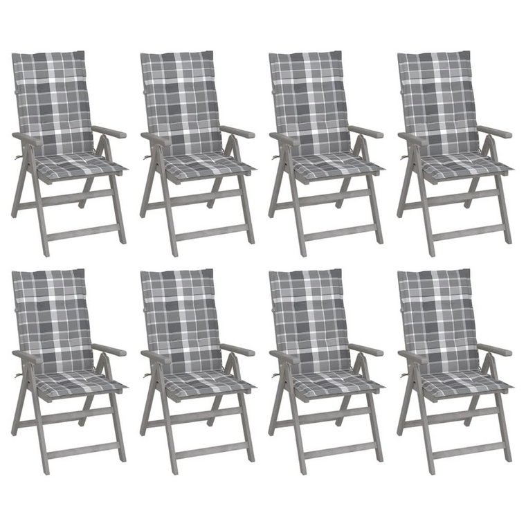 vidaXL, Rozkładane krzesła ogrodowe z poduszkami, 8 szt., lita akacja