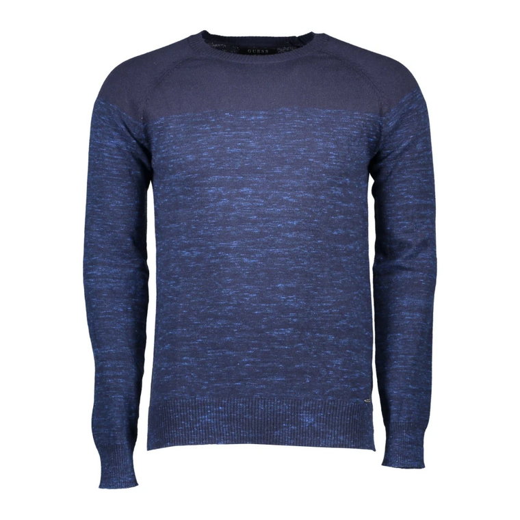 Niebieski Sweter z Bawełny z Kontrastującymi Szczegółami Guess