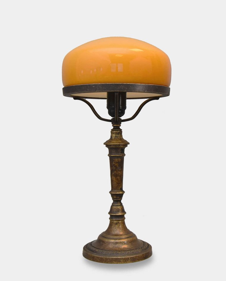 Lampa Stołowa Art Deco Koniakowa z Mosiądzu 37 cm