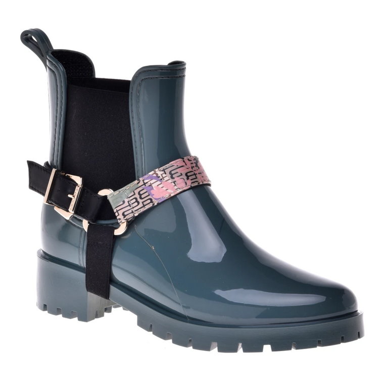 Rubber ankle boot with green leather inserts Baldinini