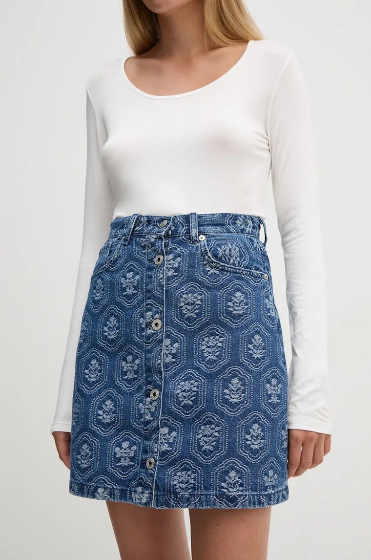 Pepe Jeans spódnica jeansowa MINI SKIRT HW JACQUARD kolor niebieski mini rozkloszowana PL901165