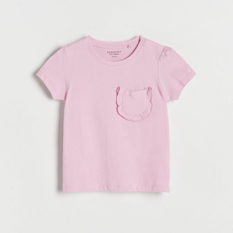Reserved - Bawełniany t-shirt z kieszenią - różowy