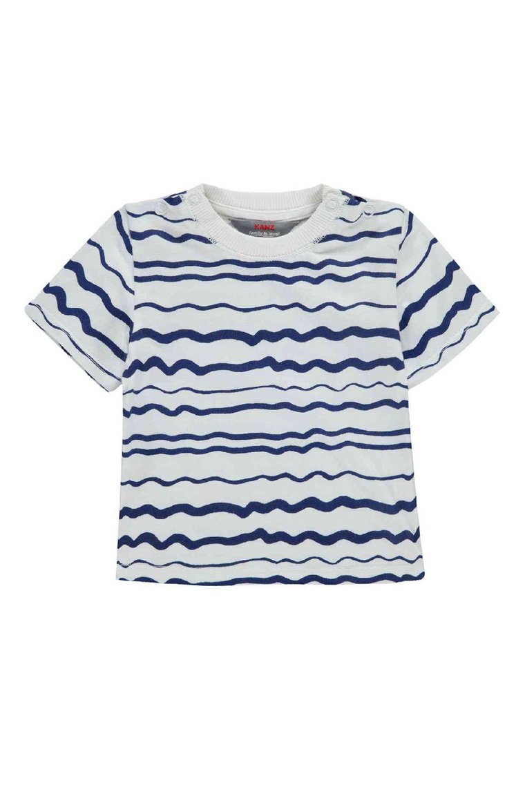 T-shirt chłopięcy niemowlęcy biało-niebieski paski