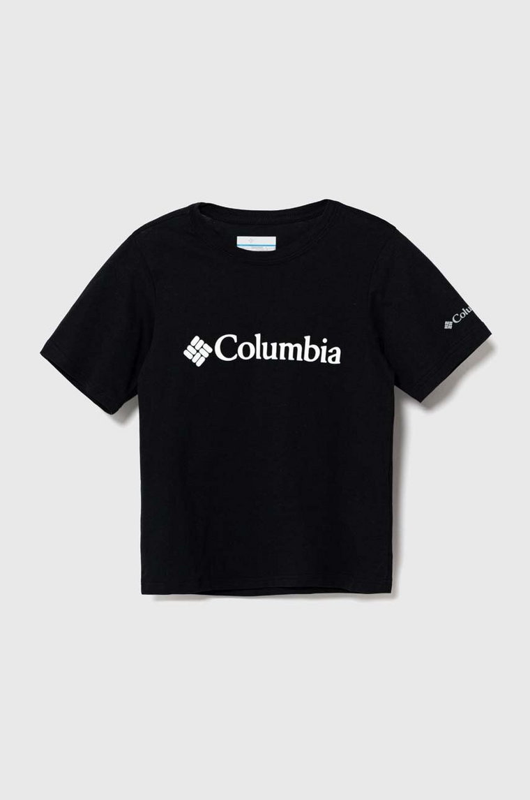 Columbia t-shirt bawełniany dziecięcy Valley Creek Short kolor czarny z nadrukiem