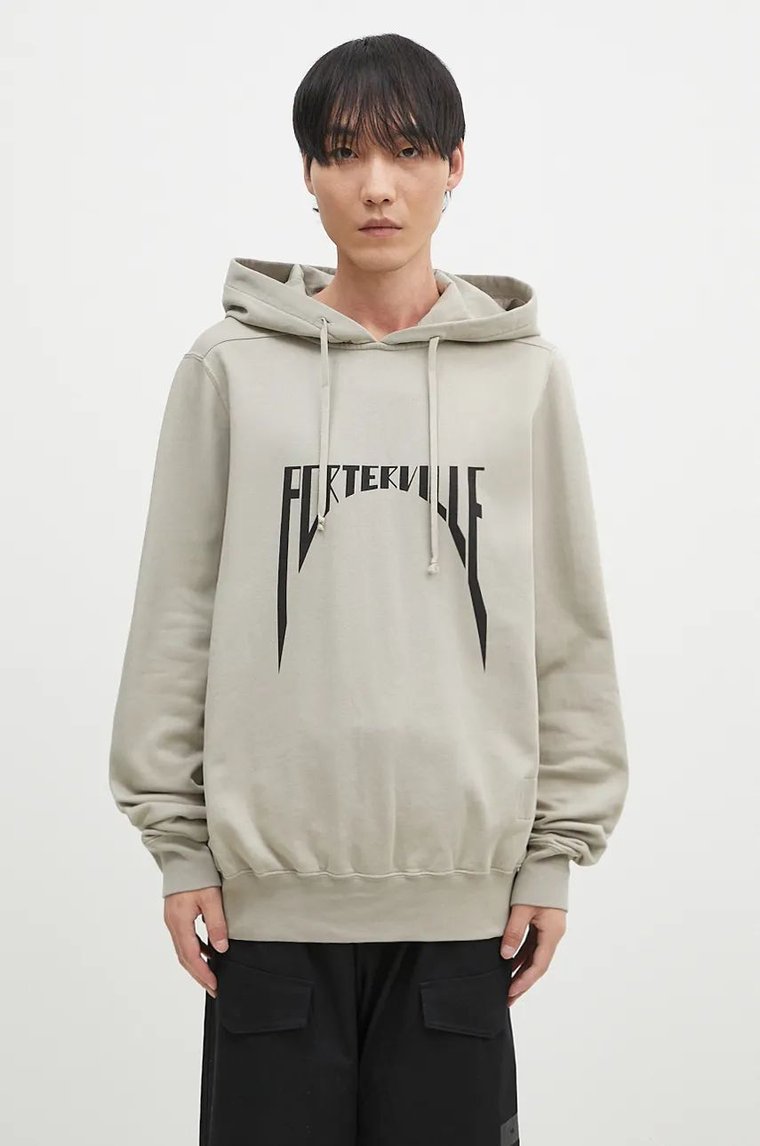 Rick Owens bluza bawełniana Oversized Hoodie męska kolor beżowy z kapturem z nadrukiem DU02D2282.FEP1P