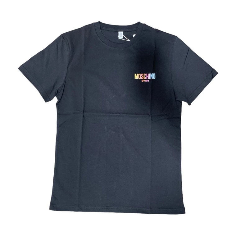 Czarna T-Shirt z Kryształami na Półrękawach Moschino