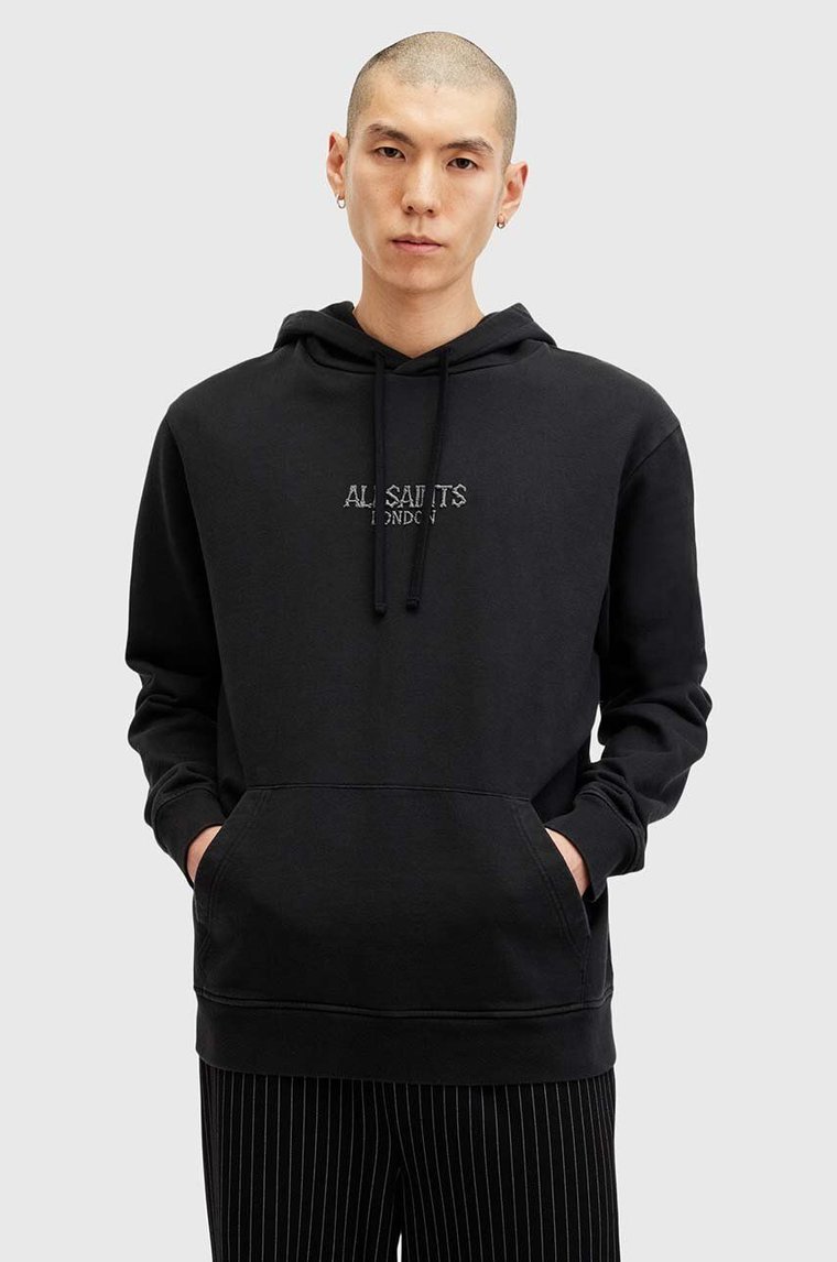 AllSaints bluza bawełniana BONES OTH HOODY męska kolor czarny z kapturem gładka M005NB