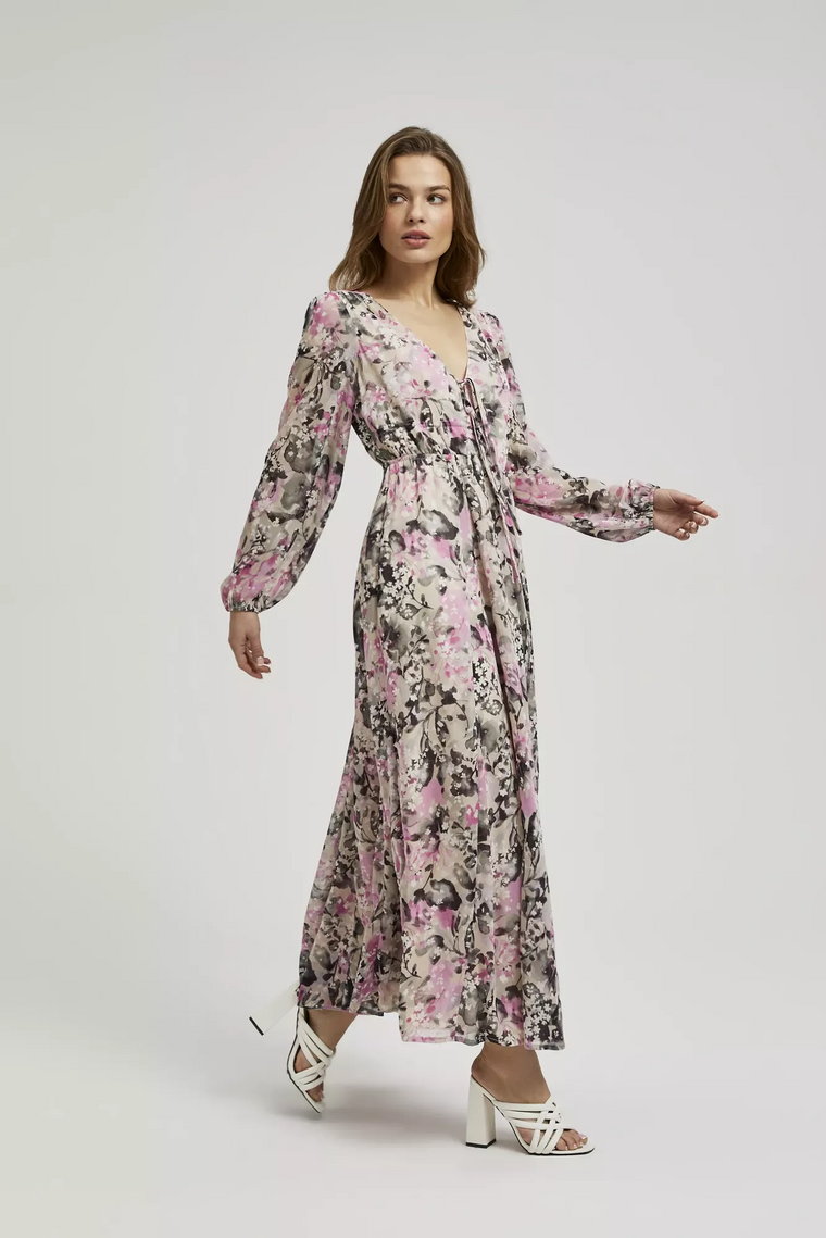 Sukienka maxi z kwiatowym wzorem szara