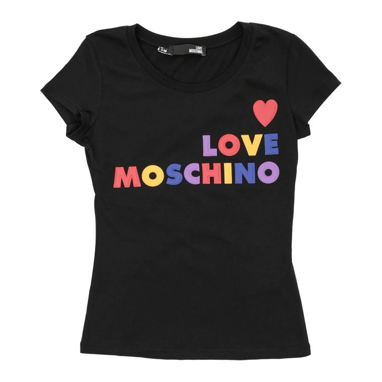 Czarna bawełniana koszulka z detalami Love Moschino