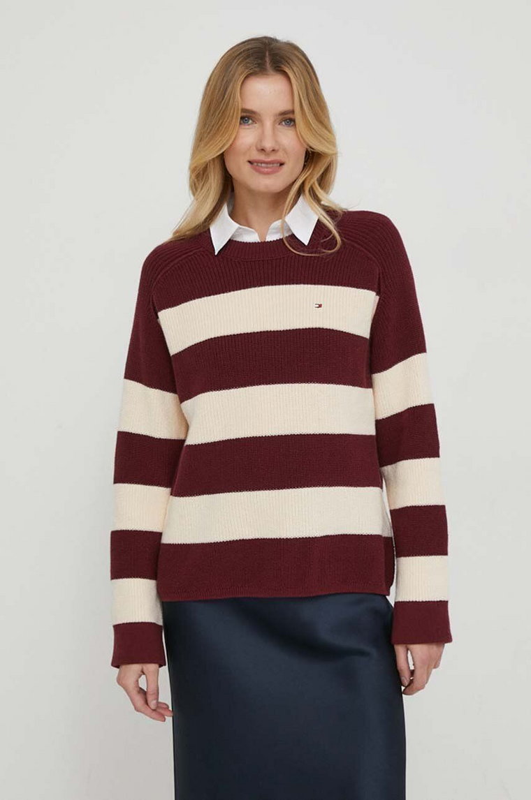 Tommy Hilfiger sweter bawełniany kolor bordowy ciepły WW0WW40751