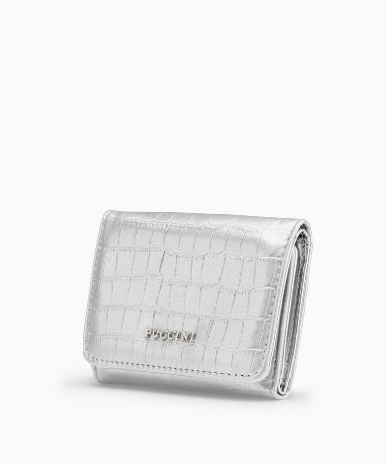 PUCCINI Mały portfel damski ze skóry ekologicznej crocco z miejscem na zdjęcie w kolorze srebrnym