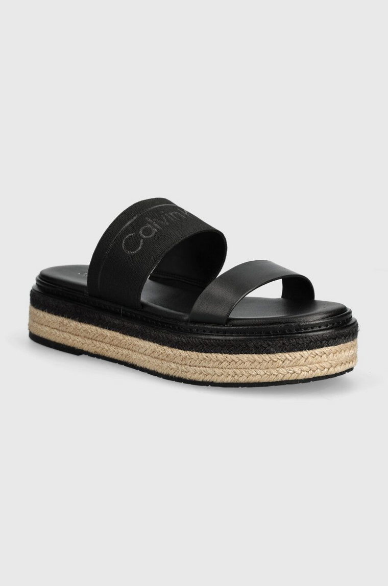 Calvin Klein klapki WEDGE SLIDE HE damskie kolor czarny na platformie HW0HW01966