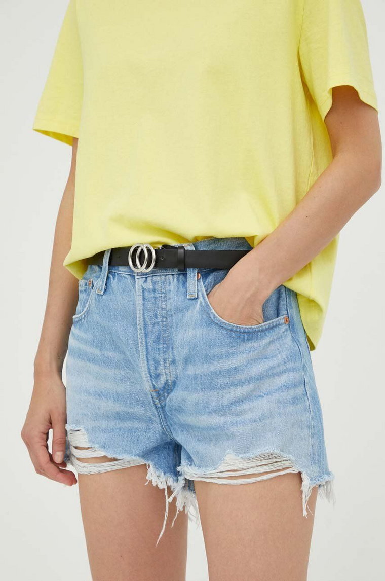 Levi's szorty jeansowe 501 damskie kolor niebieski gładkie high waist 56327.0086-LightIndig