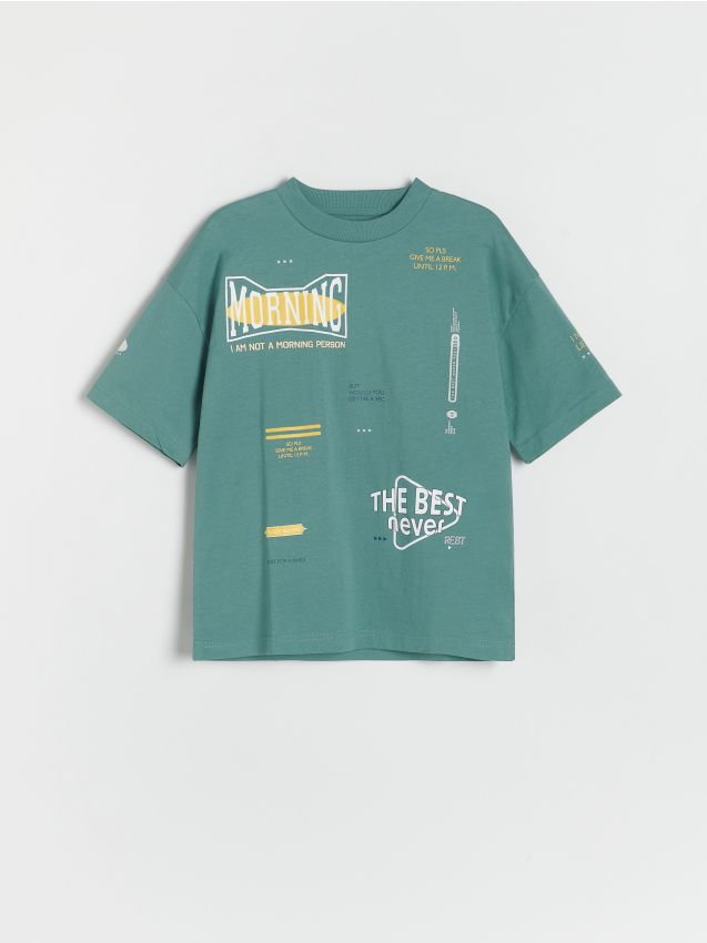 Reserved - T-shirt oversize z nadrukiem - zielony