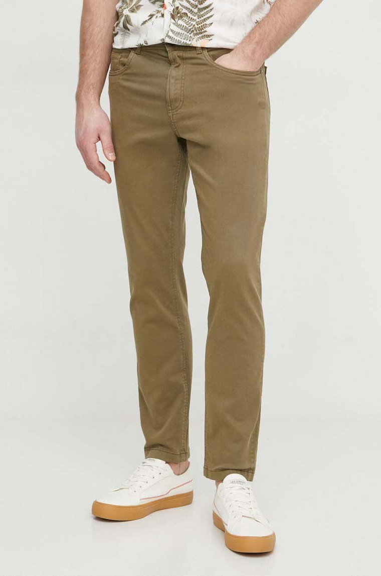 Pepe Jeans spodnie SLIM FIVE POCKETS PANTS męskie kolor zielony dopasowane PM211640