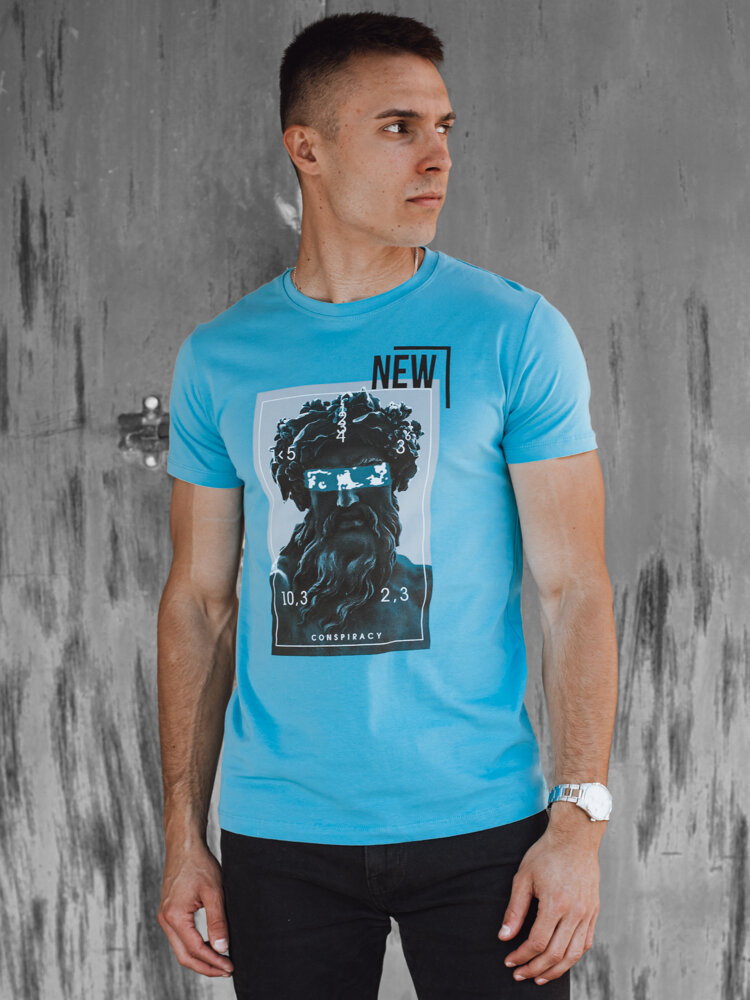 Koszulka męska z nadrukiem turkusowa Dstreet RX5551