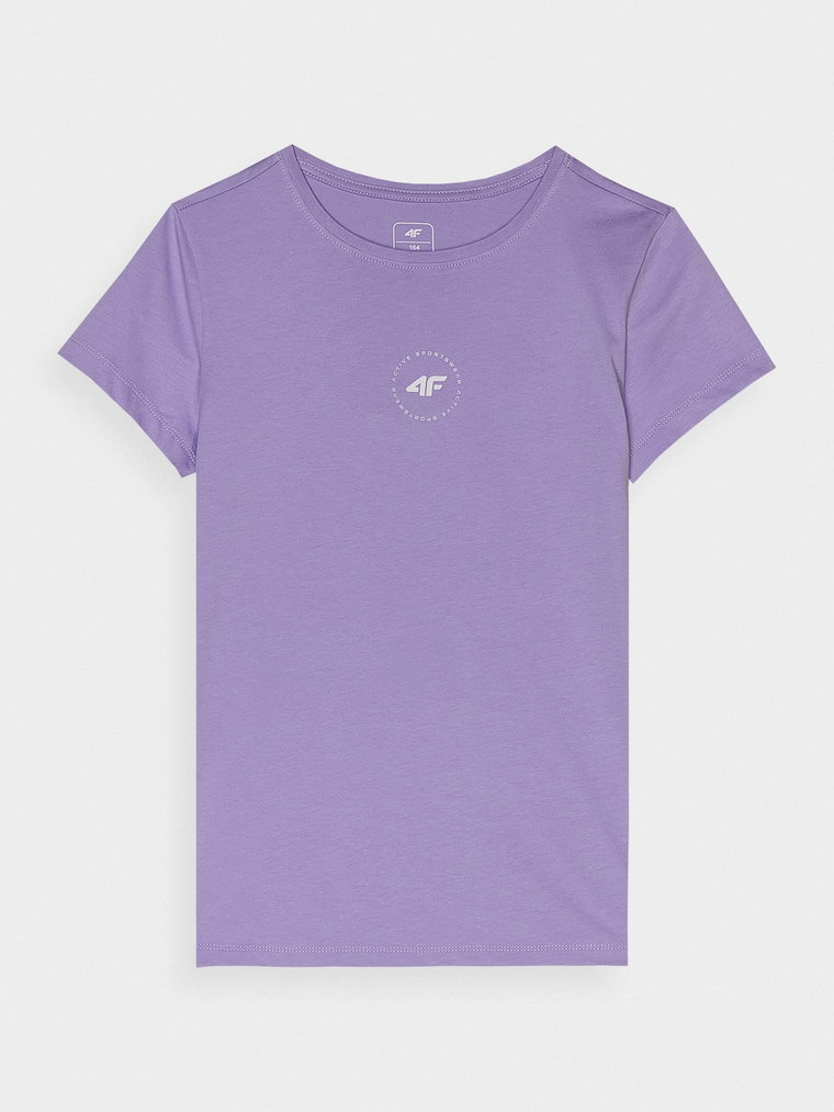 T-shirt z bawełny organicznej gładki dziewczęcy - jasny fiolet