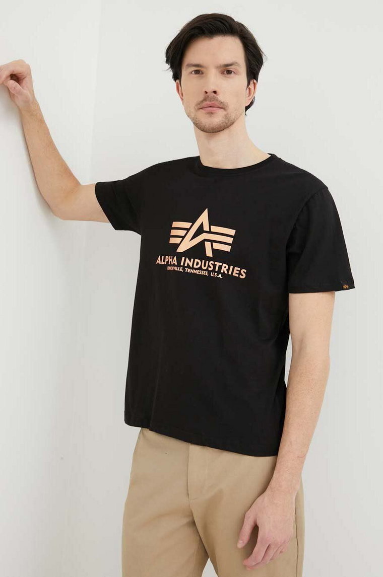 Alpha Industries t-shirt bawełniany Basic T-Shirt Foil Print kolor czarny z nadrukiem 100501FP.365