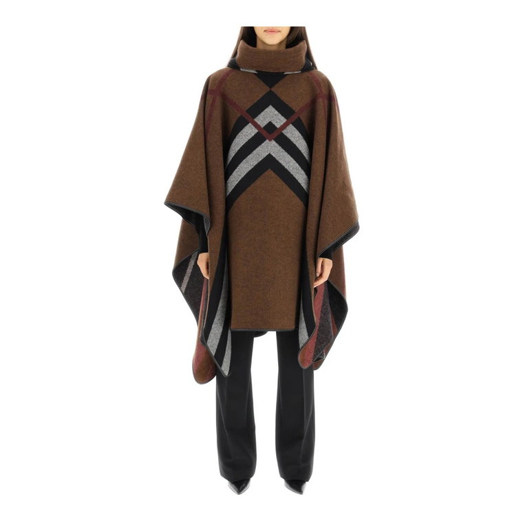 Luksusowy Herringbone Cashmere Poncho Burberry