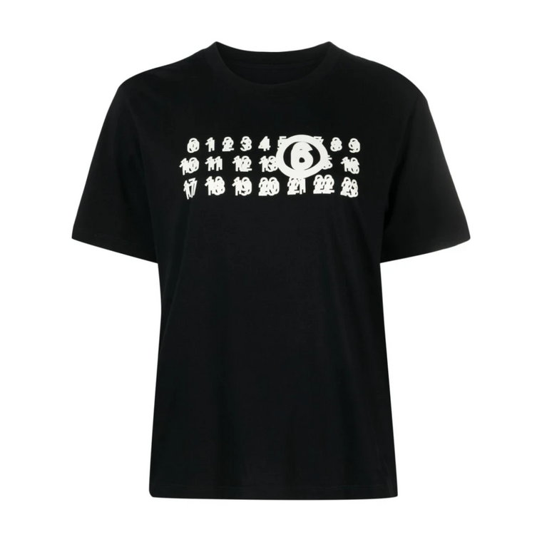 Czarna koszulka z motywem cyfr i okrągłym dekoltem MM6 Maison Margiela