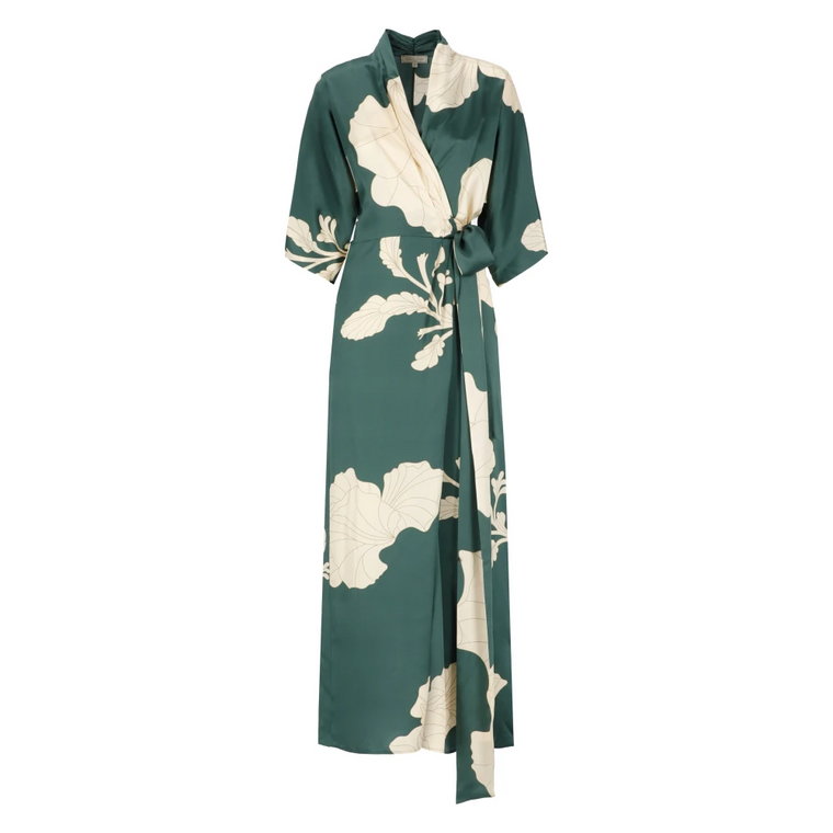 Zielona Jedwabna Sukienka z Wzorem Kwiatowym Antonelli Firenze