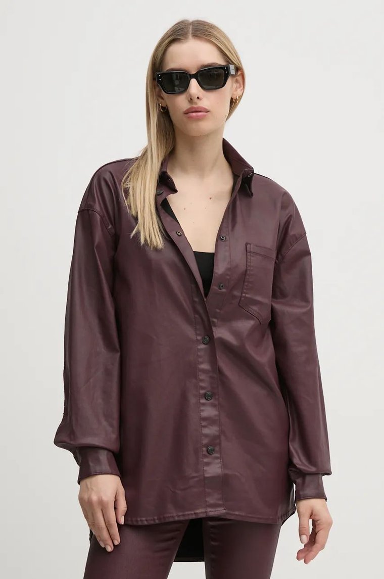 Pepe Jeans koszula OVERSHIRT damska kolor bordowy relaxed z kołnierzykiem klasycznym PL304963YH7