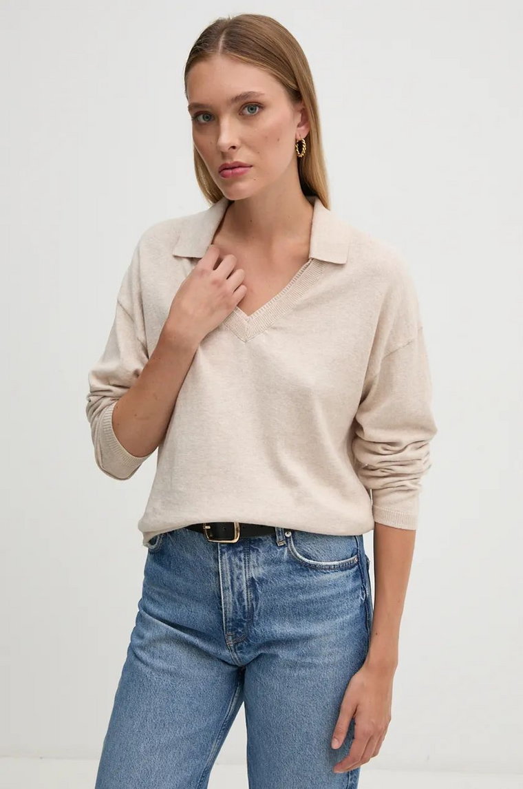 Pepe Jeans sweter z domieszką wełny ISELA POLO damski kolor beżowy lekki PL702222