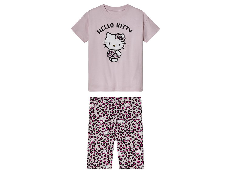 Piżama dziewczęca z wzorami z bajek (t-shirt + spodnie) (110/116, Wzór Hello Kitty)