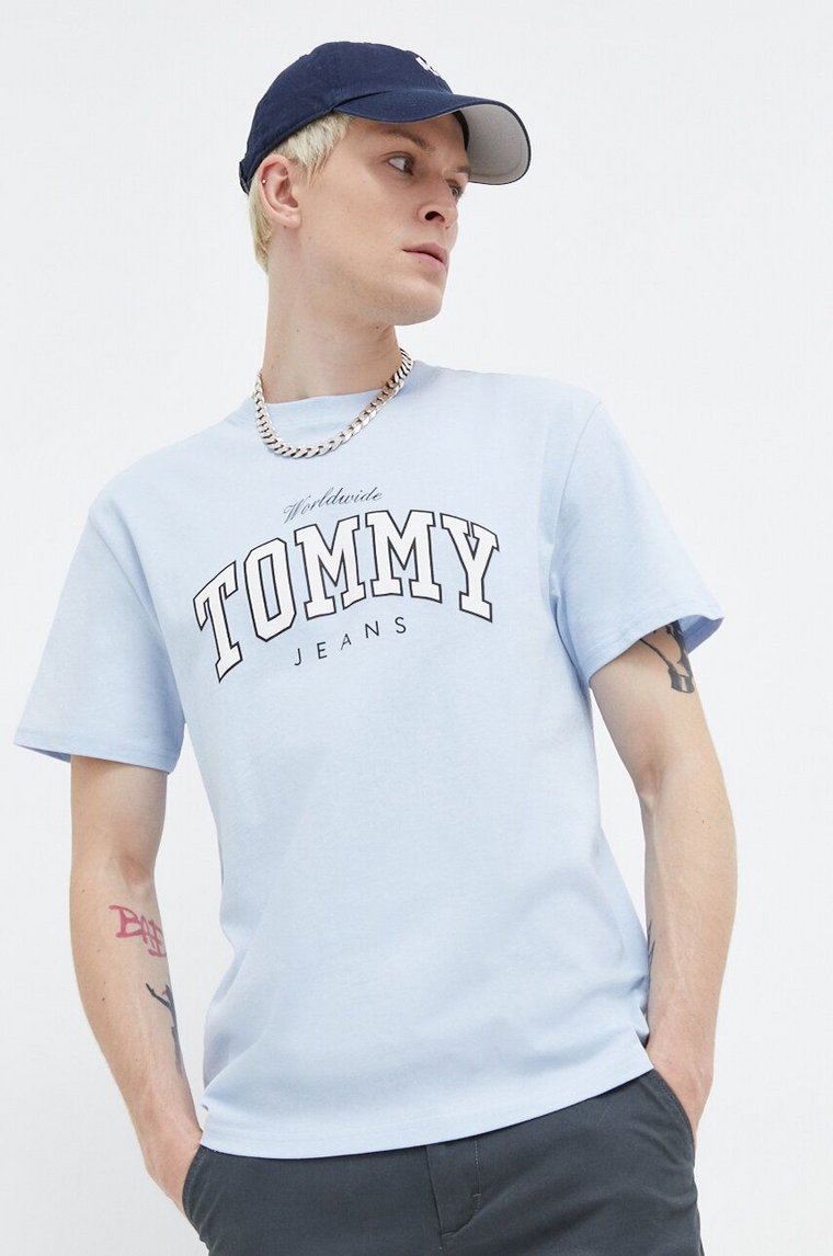 Tommy Jeans t-shirt bawełniany męski kolor niebieski z nadrukiem DM0DM18287