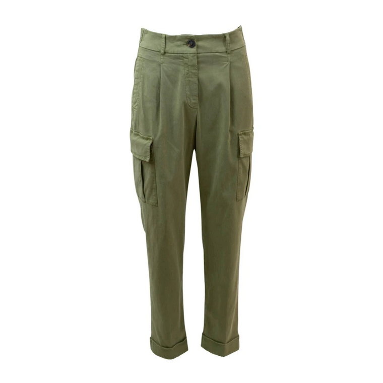 Zielone spodnie marchewkowe z kieszeniami w stylu wojskowym Peserico